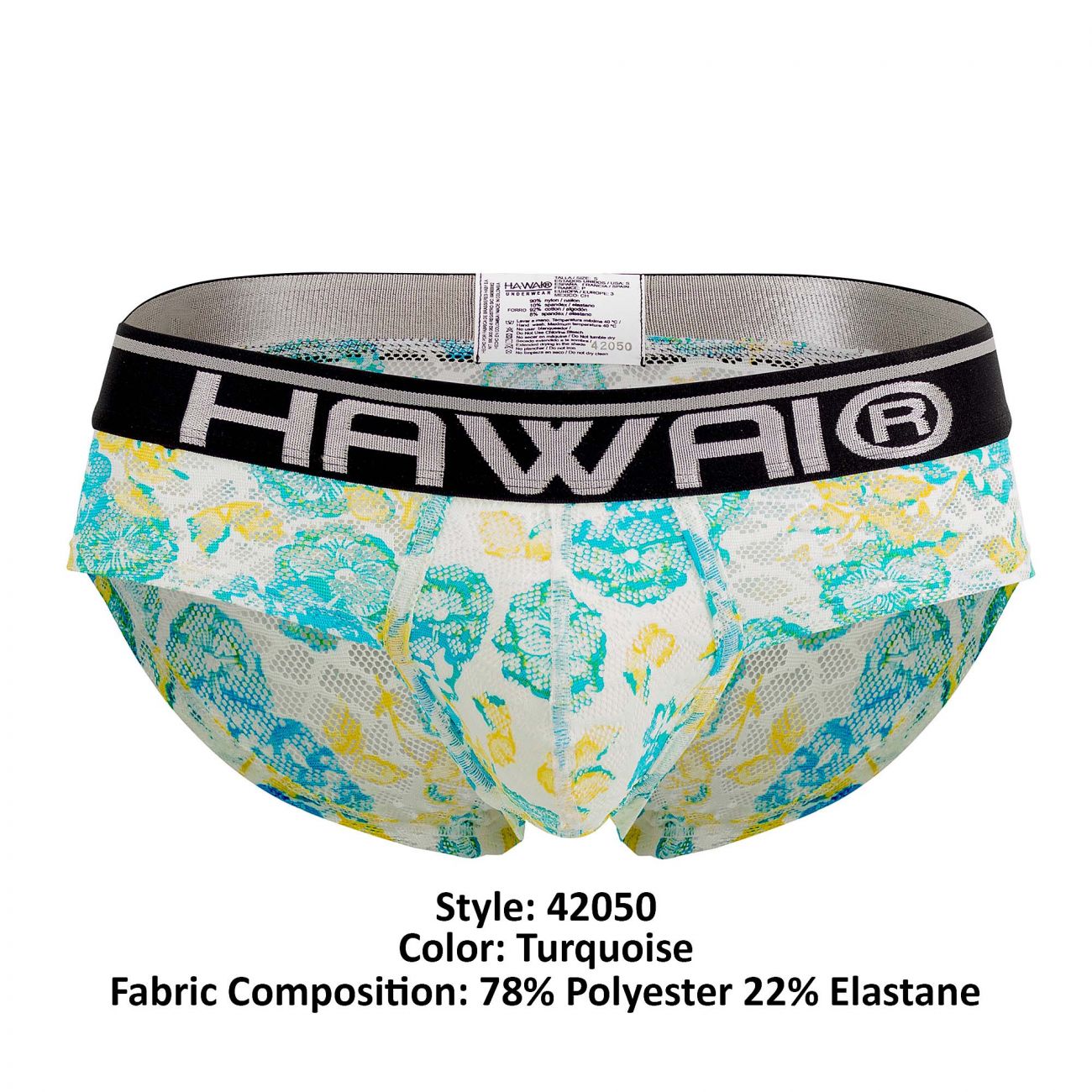 HAWAI 42050 Flowers Hip Briefs Color Turquoise - DealByEthan.gay loves HAWAI
