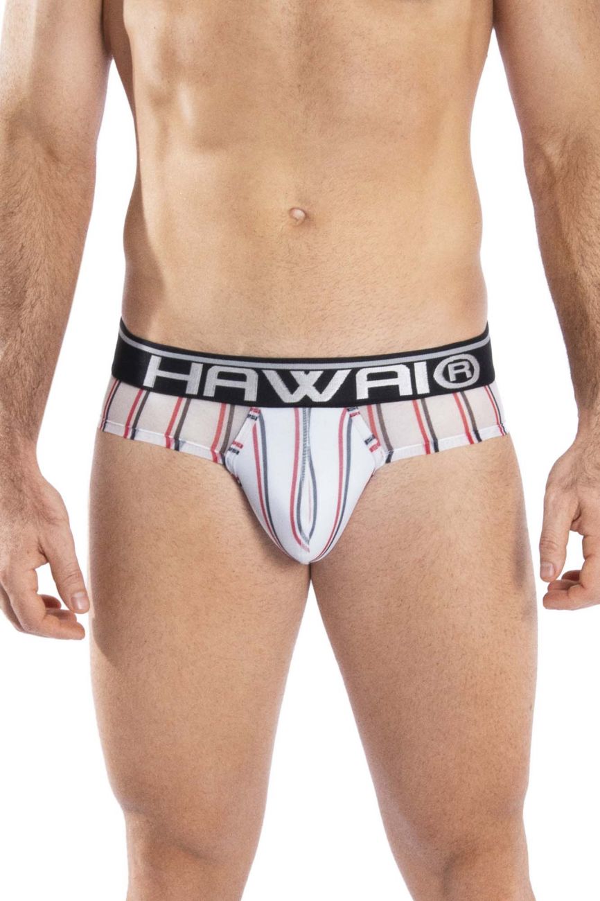 HAWAI 42050 Lines Hip Briefs Color White - DealByEthan.gay loves HAWAI