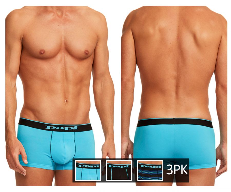 Papi 980503-969 3PK Cotton Stretch Brazilian Yarndye Band Stripe Color Turquoise-Black - DealByEthan.gay loves Papi