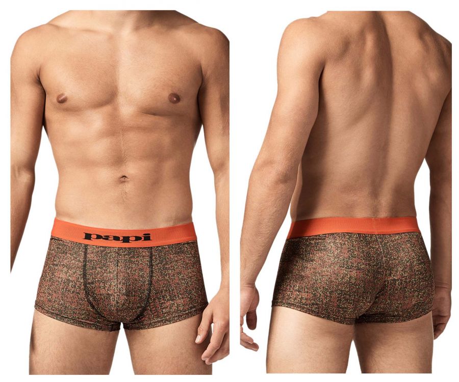 Papi UMPA050 Fashion Microflex Brazilian Trunks Color Orange Pixel Print - DealByEthan.gay loves Papi