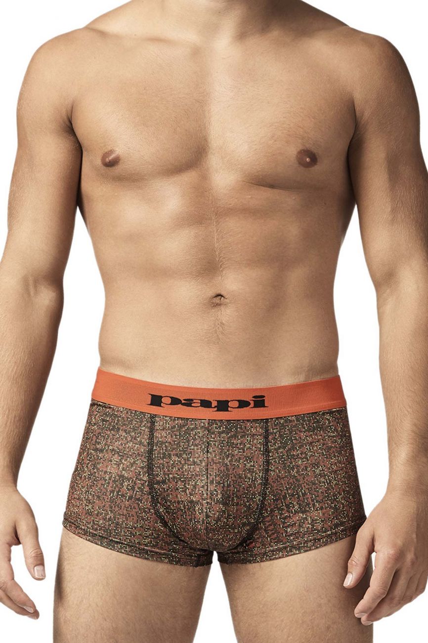 Papi UMPA050 Fashion Microflex Brazilian Trunks Color Orange Pixel Print - DealByEthan.gay loves Papi