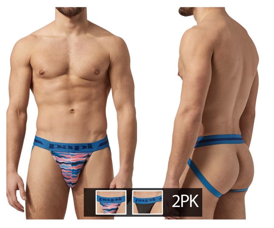 Papi UMPA081 2PK Microflex Jockstrap Color Waves-Black - DealByEthan.gay loves Papi