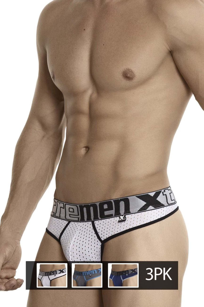 Xtremen 91036-3 3PK Thongs Color White-Gray-Blue - DealByEthan.gay loves Xtremen