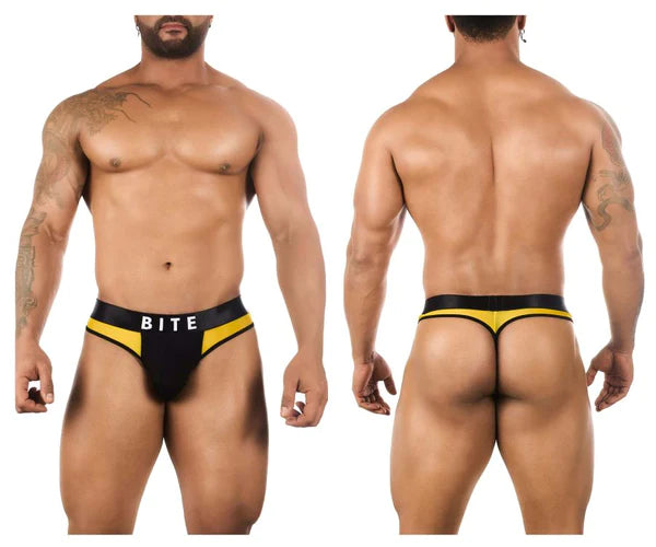 Black and yellow bitewear bw2023102 squeeze papaya thong with bold athletic design combining style and comfort