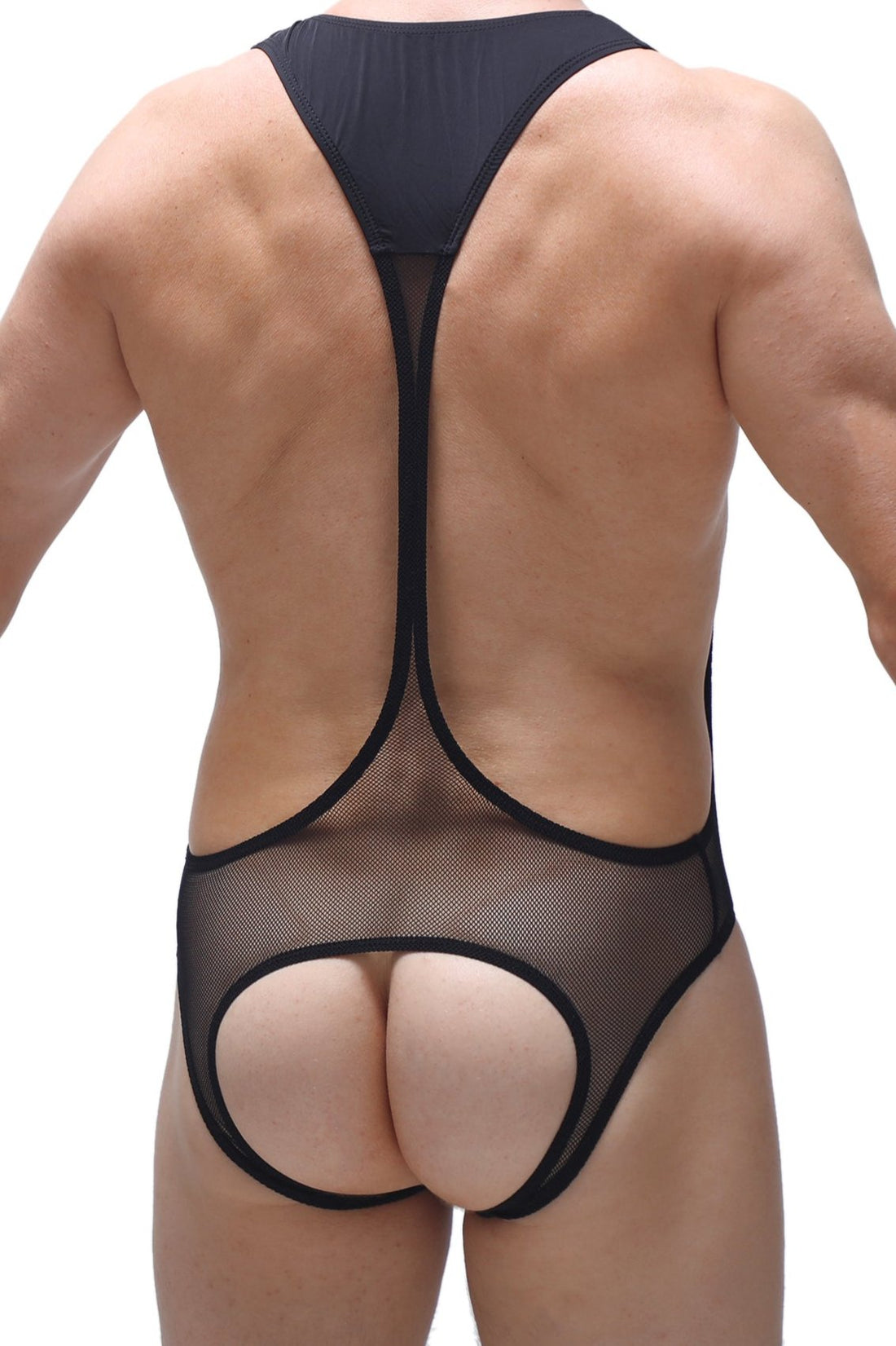 Mesh Bodysuit Fashion: PetitQ Black Net Open Jockstrap Body's Bold Mesh Statement