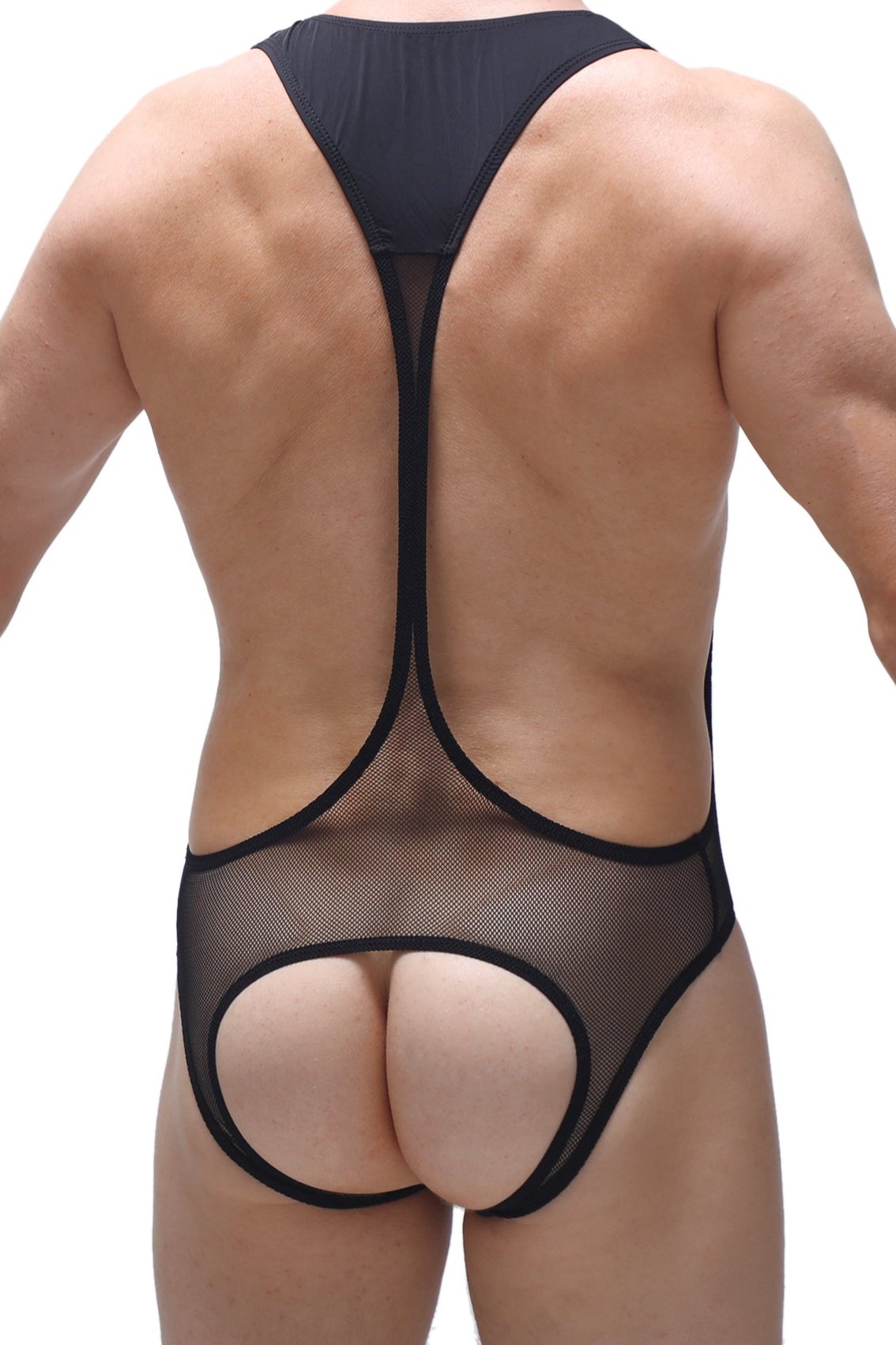 Mesh Bodysuit Fashion: PetitQ Black Net Open Jockstrap Body's Bold Mesh Statement