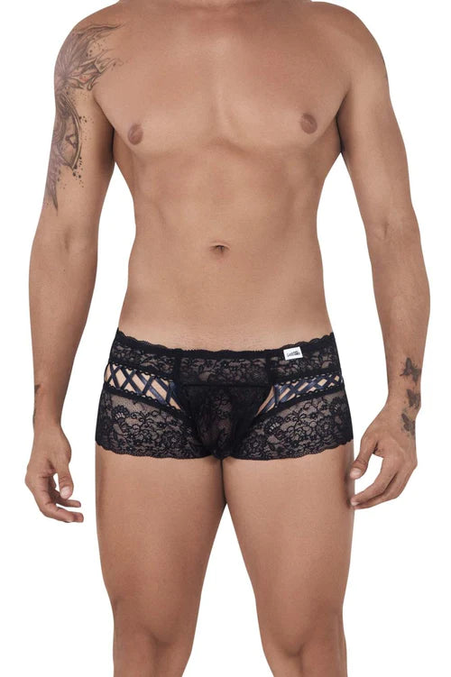 CandyMan 99513 Lace-Satin Trunks Color Black: Sleek and Stylish Underwear - DealByEthan.gay