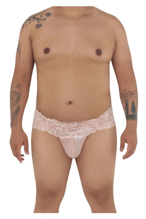 Pink lace-trimmed CandyMan 99595X lace thongs in rose color combine style and comfort for men.