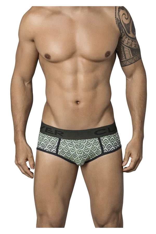 Green and white patterned clever 5346 mask piping briefs with black waistband featuring brand name culver designed for style and comfort