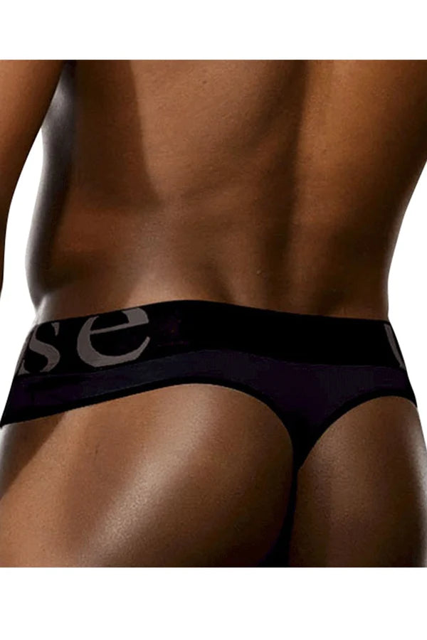 Black doreanse 1250-blk thong with wide gray waistband featuring se lettering combining comfort and style