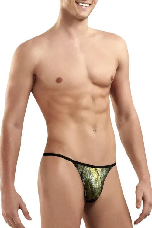 Green and black patterned thong with a sleek shiny texture from doreanse 1326-all flashy g-string color alligator collection