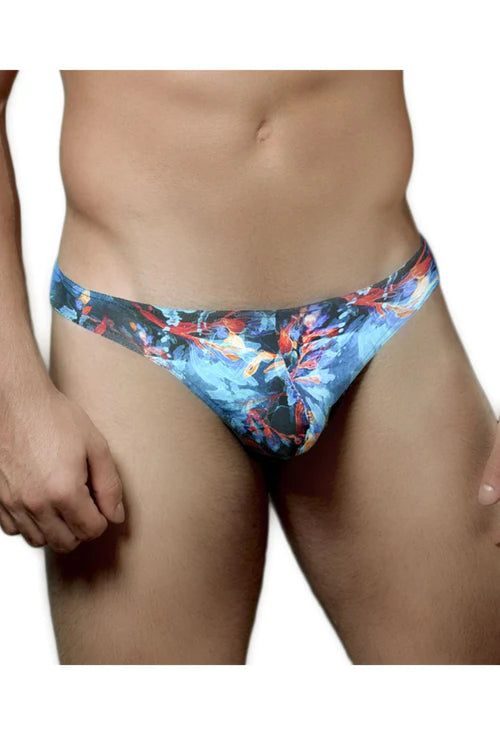Doreanse 1341-prn deep sea thong with blue and red floral pattern and sleek form-fitting design for men
