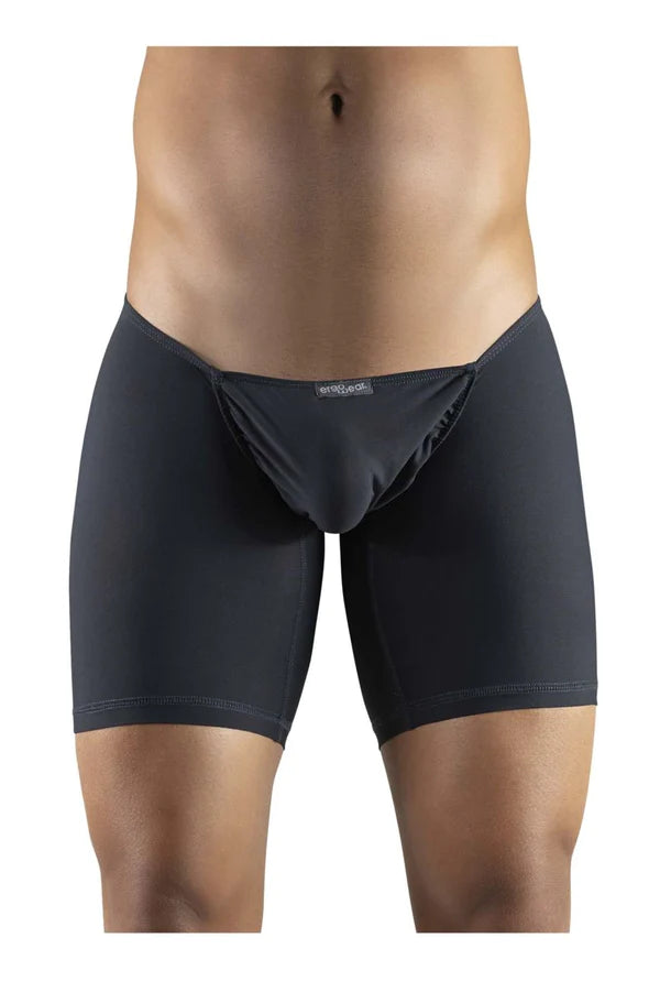 Black men’s ergoWear ew1134 feel gr8 boxer briefs in dark gray with snug fit and small brand tag on waistband
