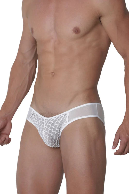 White mesh briefs with a solid white waistband from hidden 956 mesh bikini offering a sleek and sexy swimwear option