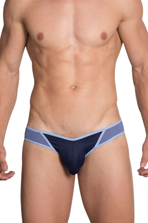 Navy blue and light gray hidden 959 microfiber athletic briefs with contoured design combining comfort and style