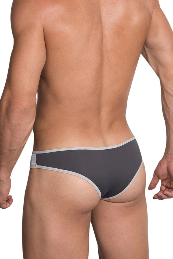 Dark gray Hidden 959 microfiber briefs with light gray trim and striped side detail offering comfort and style