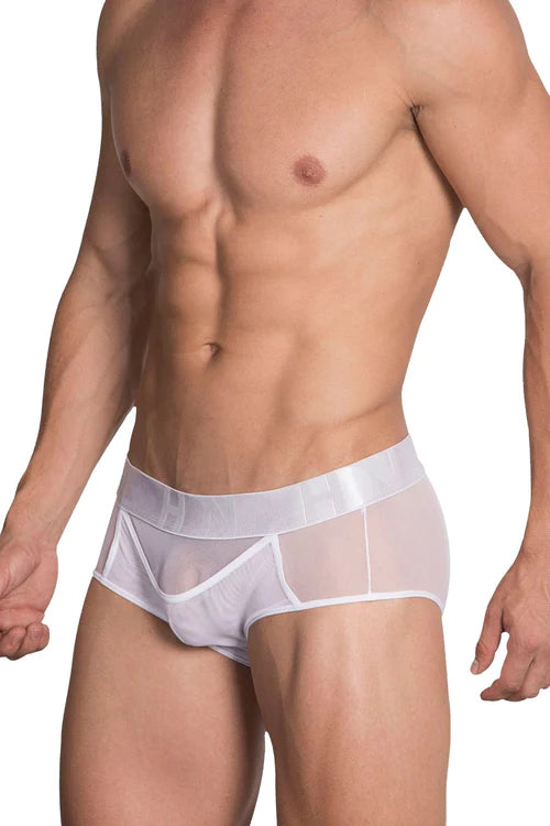 White sheer mesh briefs with a solid white waistband from hidden 961 mesh mini trunks for comfort and style