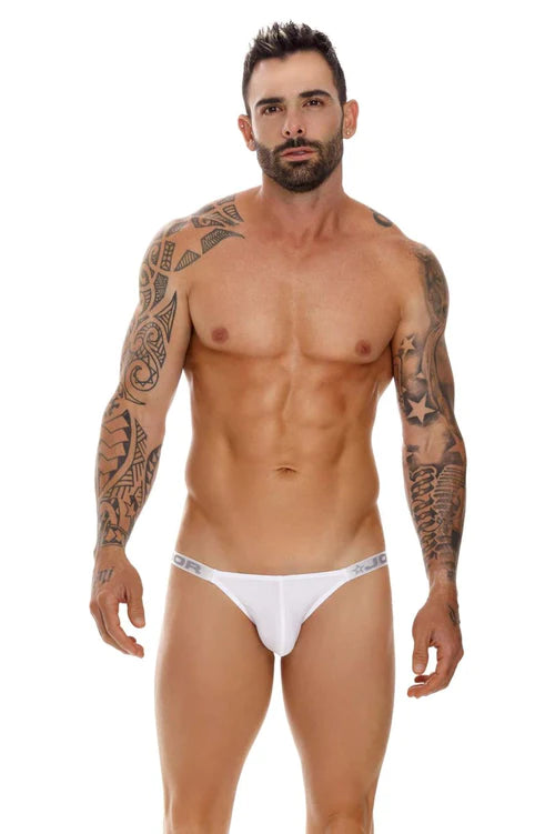 White jor 1623 eros bikini briefs with sleek minimalist design and subtle gray logo trim for comfortable wear