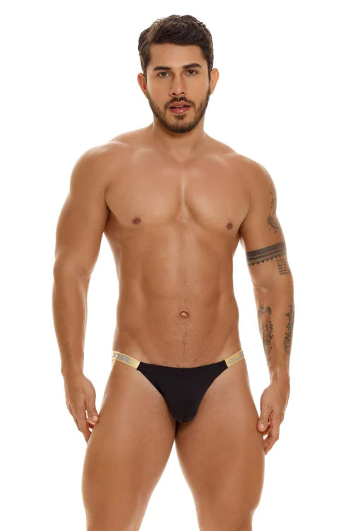 Black jor 1848 ares g-string briefs with gold trim showcasing the back side for stylish sensual wear