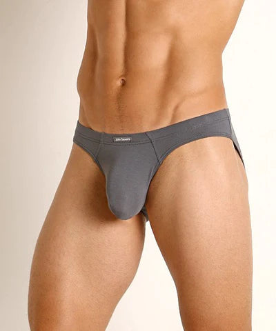 Gray john sievers lux natural pouch low rise brief with smooth fabric and subtle brand tag at the waistband