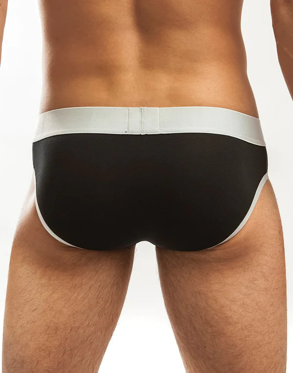 Black briefs with white waistband and trim from jack adams lux brief black 401-192 combining comfort and style