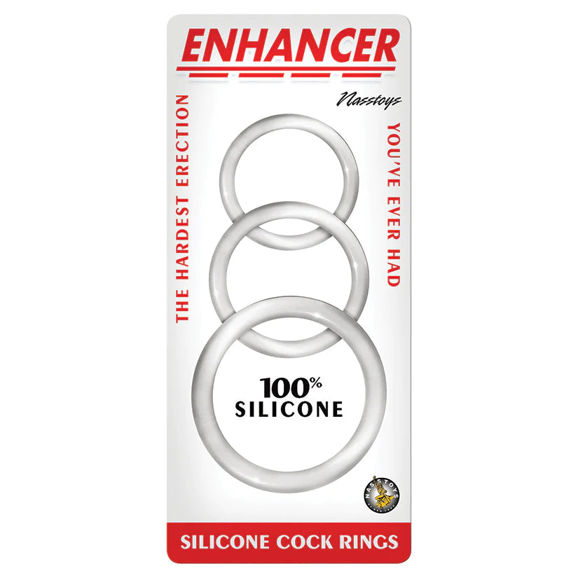 Clear silicone cock rings in three sizes by nass toys designed to enhance pleasure with clear material