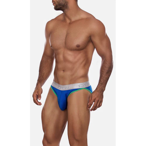Blue and green otzi ot3611 relaxed brief with white elastic waistband and qz logo offers comfort and style