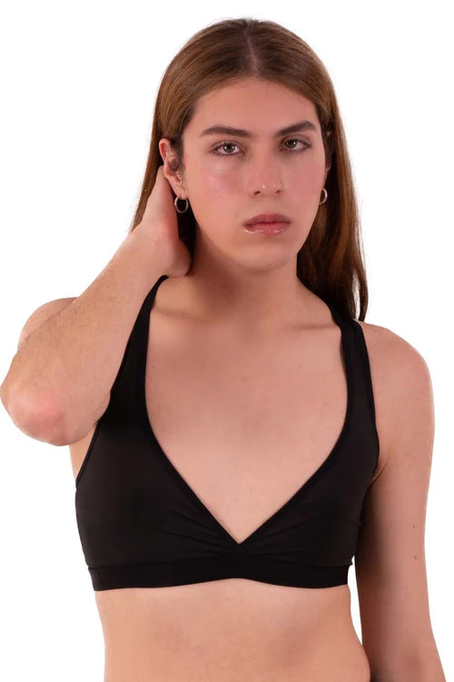 Black seamless bra plural pl003 with v-neckline and thin straps combining comfort and style.