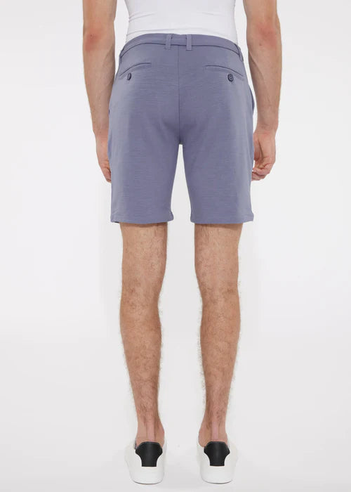 Gray solid stretch knit shorts with subtle herringbone texture and two front pockets for style and comfort