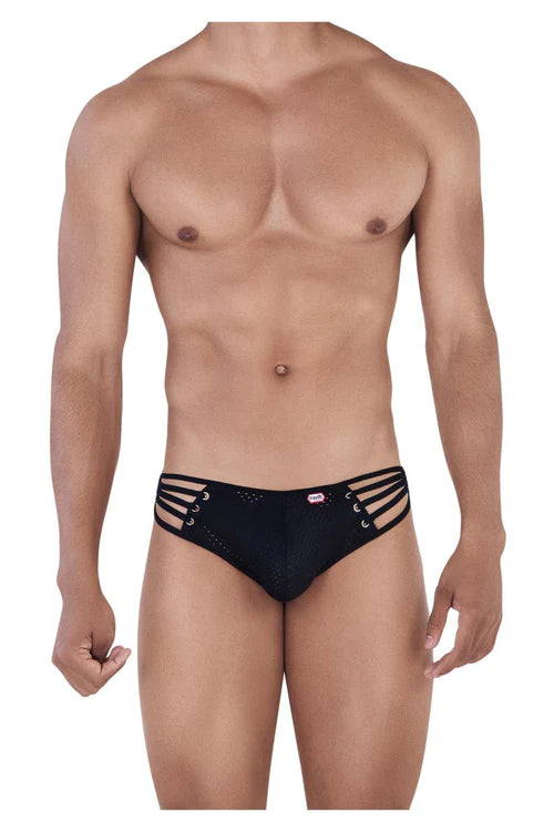 Black pikante pik 0337 tzu jockstrap briefs with lace-up design and perforated detailing combining sporty and sexy.