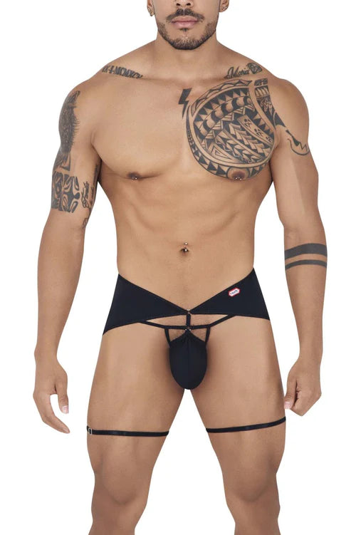 Black pikante pik 0839 toxic jockstrap men’s briefs with lace-up central pouch and leg straps for style and support