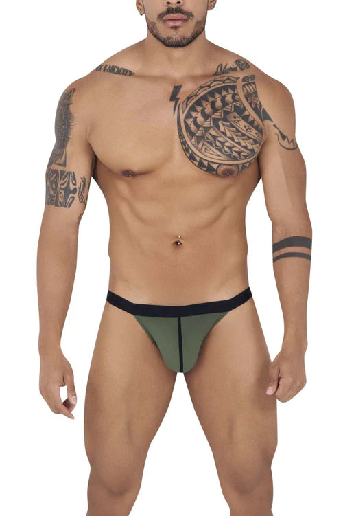 Olive green and black pikante pik 0840 virgin bikini briefs with central seam detail for athletic use