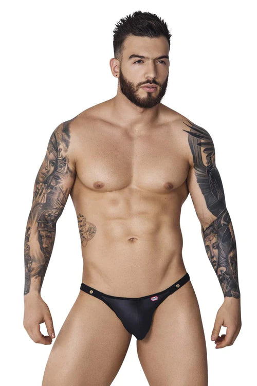 Black sleek form-fitting men’s briefs pikante PIK 1087 hard bikini with subtle sheen in color black
