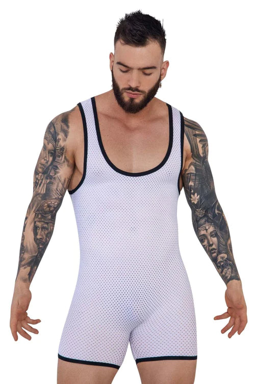 White mesh singlet with black trim from pikante pik 1285 montreaux bodysuit combining comfort and style