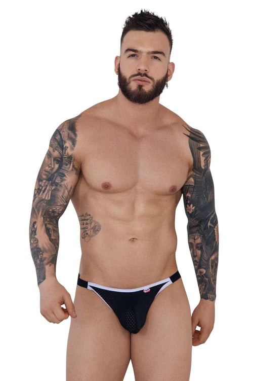 Black pikante PIK 1286 Montreaux mesh briefs with white trim and red logo on waistband for comfort and style