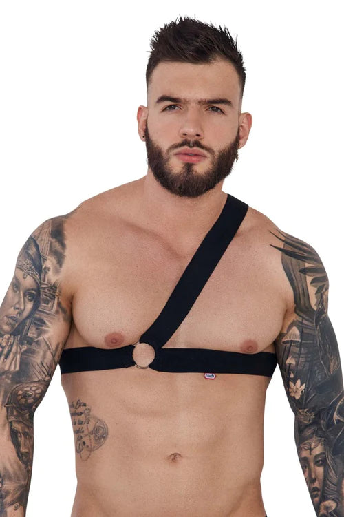 Black strap harness with circular metal buckle by pikante for unleashing your inner seductress in bahidora style
