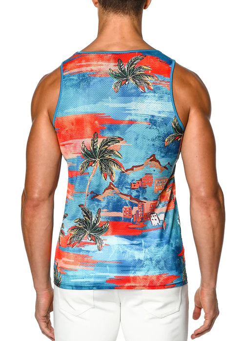 ST33LE PALM TREES MESH TANK - Turquoise/Orange