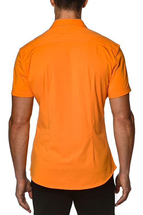 Bright orange papaya st33le stretch knit polo shirt with short sleeves classic collar and tailored fit