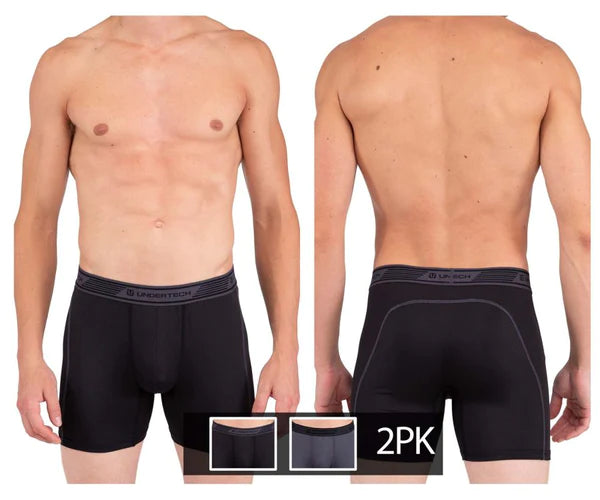 Undertech 347710 2pk mesh boxer briefs in charcoal with subtle gray trim and reinforced stitching along seams