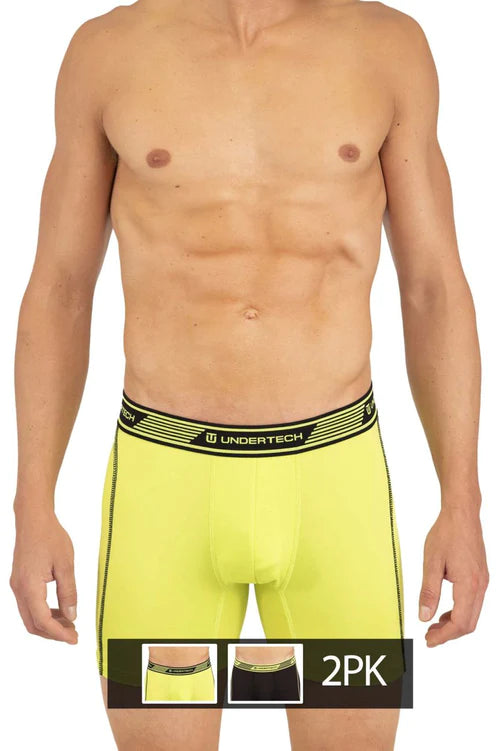 Undertech 347710 lime black mesh boxer briefs in bright neon yellow with black trim and branded waistband