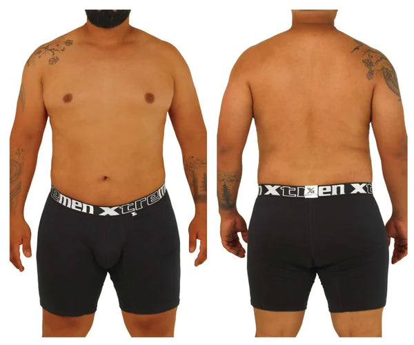 Black men’s boxer briefs with a white elastic waistband featuring the xtreme logo for style and comfort