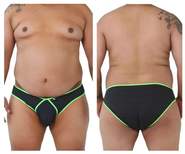 Black xtremen 91021x microfiber briefs with neon green trim and small front logo offer sleek comfortable underwear.