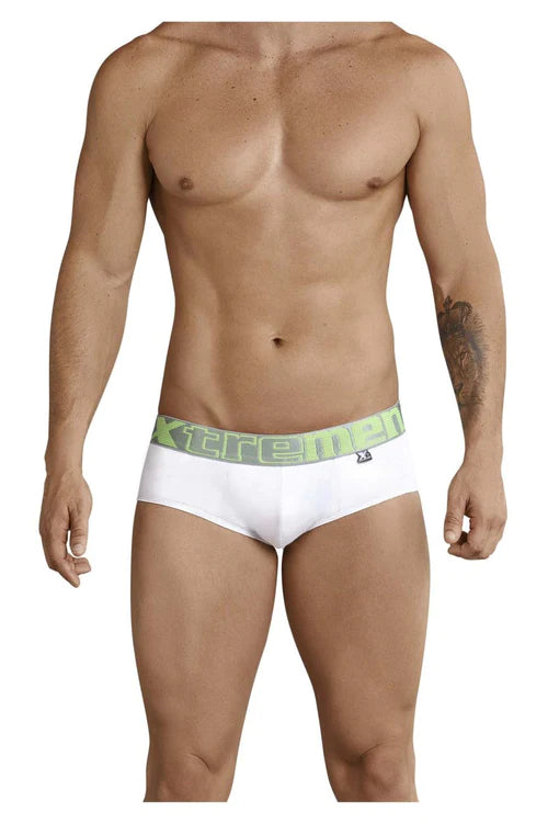 White xtremen 91032 butt lifter jockstrap briefs with lime green xtreme men waistband and silver accents