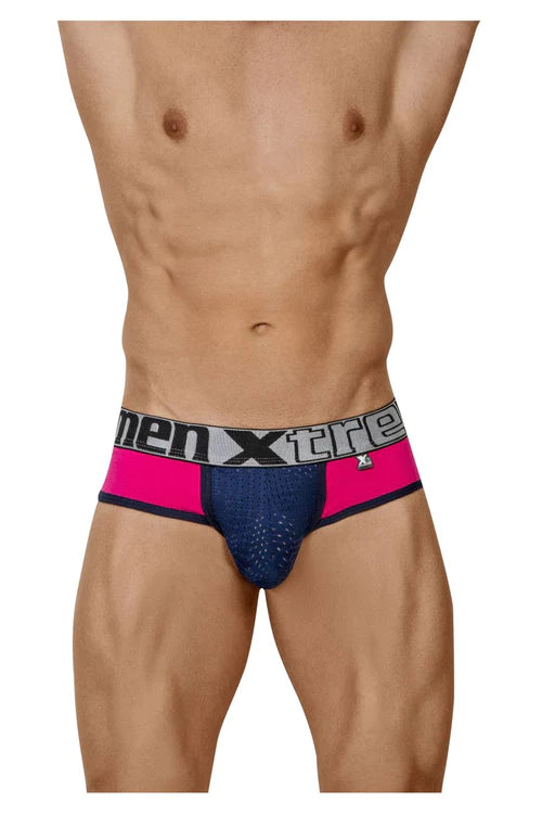 Men’s xtremen 91055 big pouch athletic briefs in black and pink with a mesh front panel for style and comfort