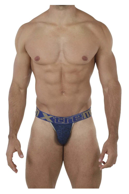 Blue textured Xtremen 91070 microfiber bikini briefs with a bold Xtreme logo waistband for men.
