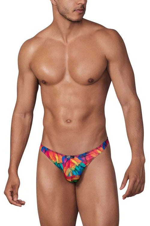 Vibrant tie-dye rainbow microfiber men’s briefs xtremen 91145 printed micro bikini with colorful fish pattern