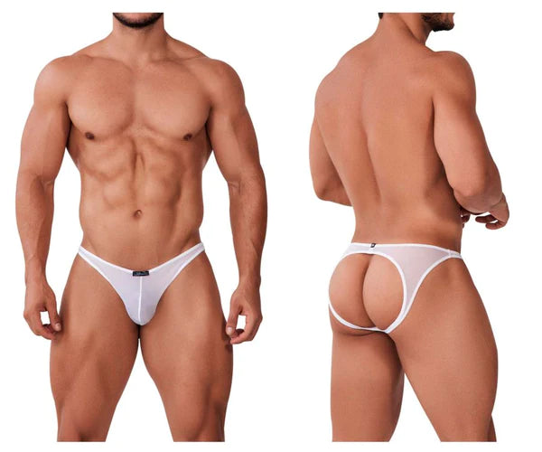 White sheer tulle mesh briefs with a cutout back design from xtremen 91153 jockstrap for sporty and sexy wear