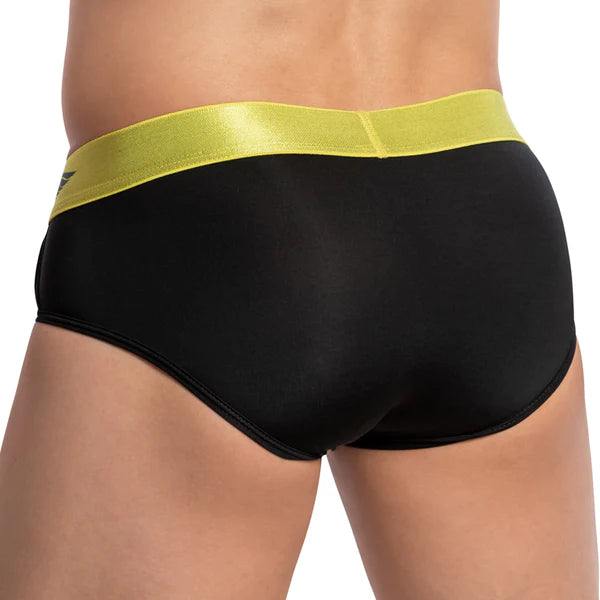 Black briefs with shiny lime green waistband from agacio agj034 side straps brief combining comfort and style