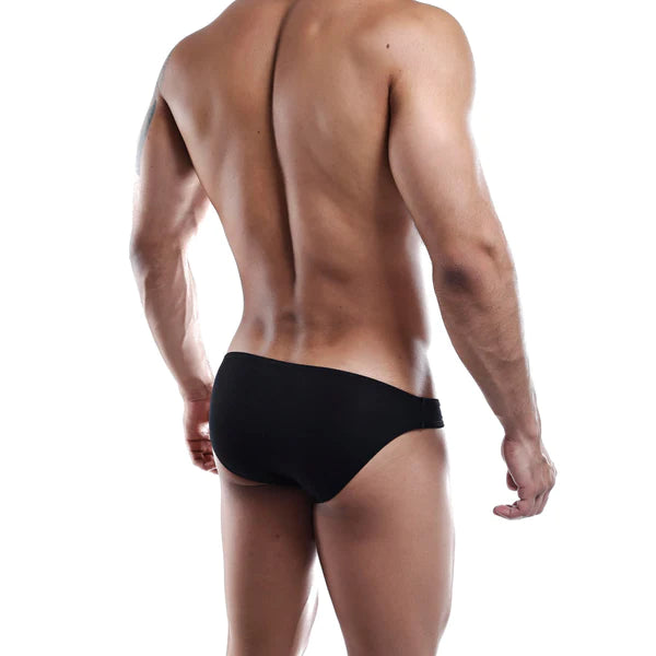 Black Brieftales BTI001 micro bikini briefs with a smooth, form-fitting design for style, comfort, and sustainability.