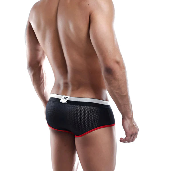 Black mesh briefs brieftales btj001 with red trim and white waistband featuring a small logo for comfort and style
